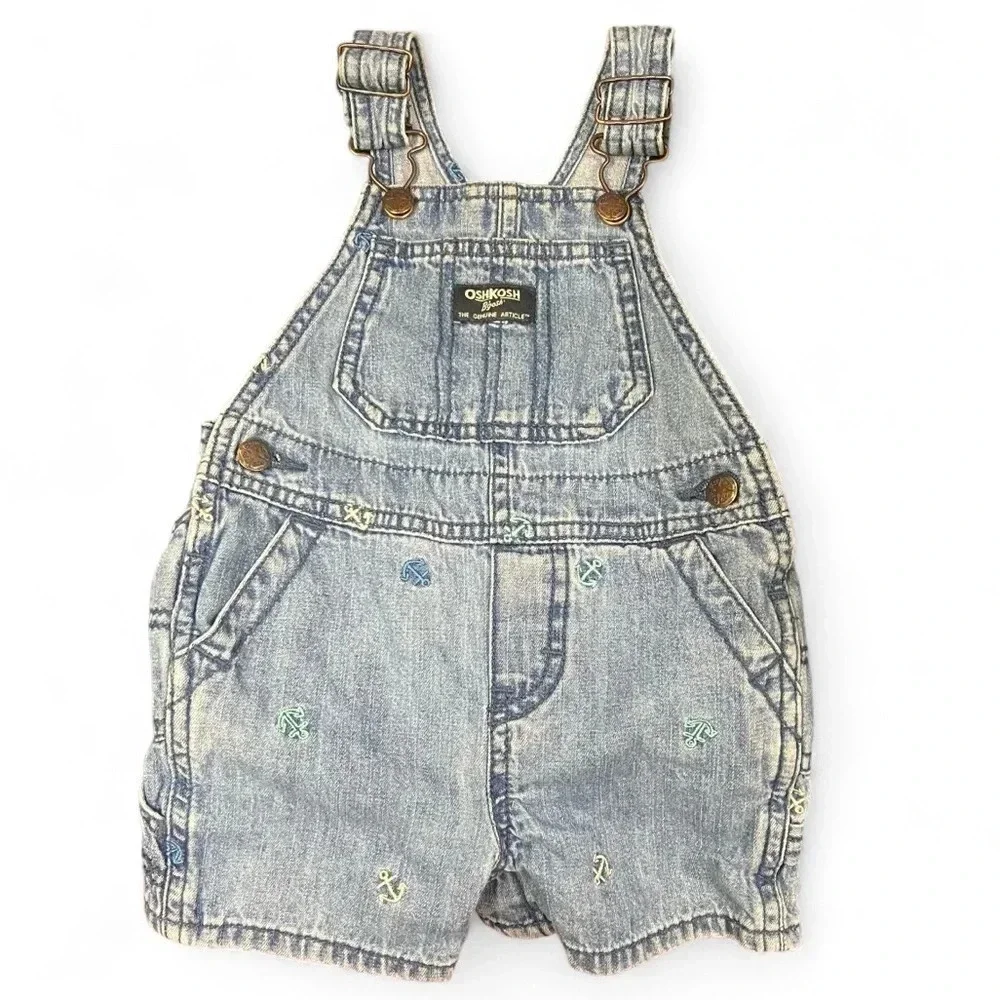 OshKosh B’gosh denim 100% cotton nautical embroidered shortalls size 18 months